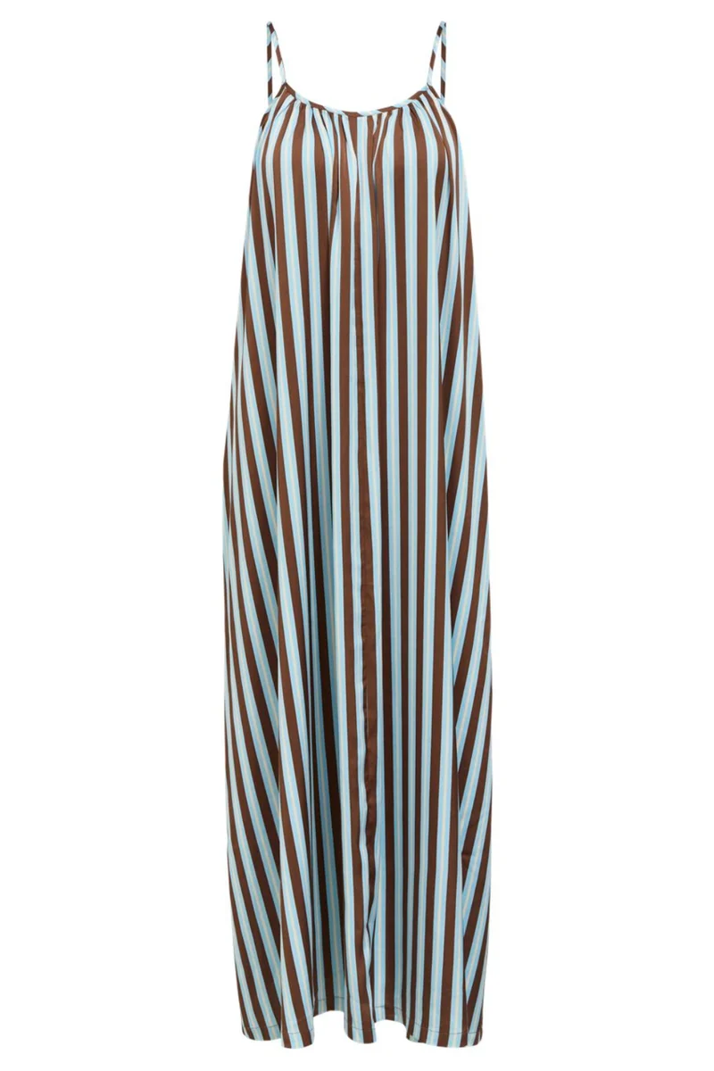 Object - Objaline Lo Maxi Slip Dress - 5145898 Seal Brown Blue/White