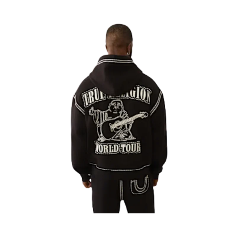 Super Boxy Zip Up Hoodie - Black