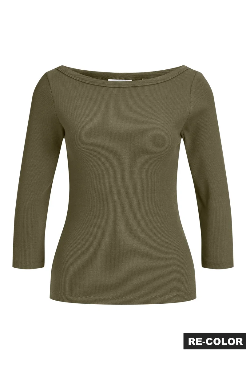 Jjxx - Jxfifi Str 3/4 Boatneck Top - 5236934 Burnt Olive