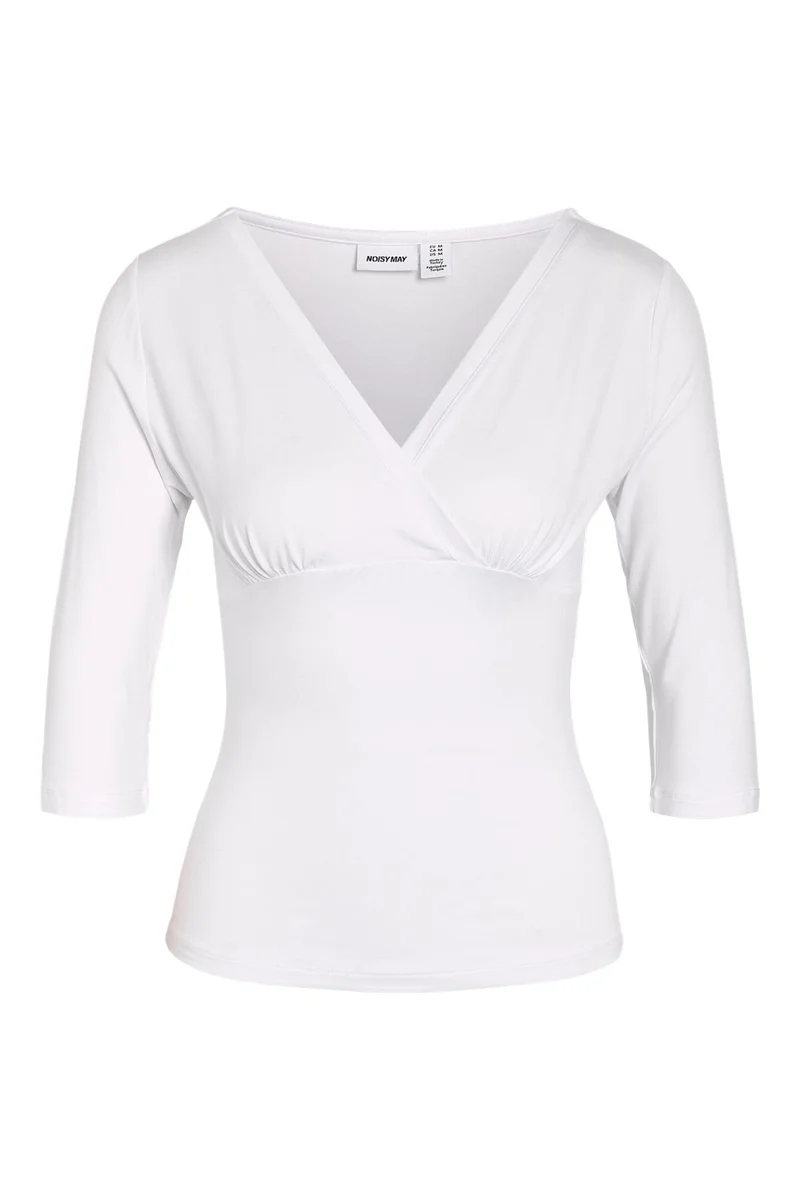 Noisy May - Nmjune 3/4 V-Neck Top - 5239151 Snow White