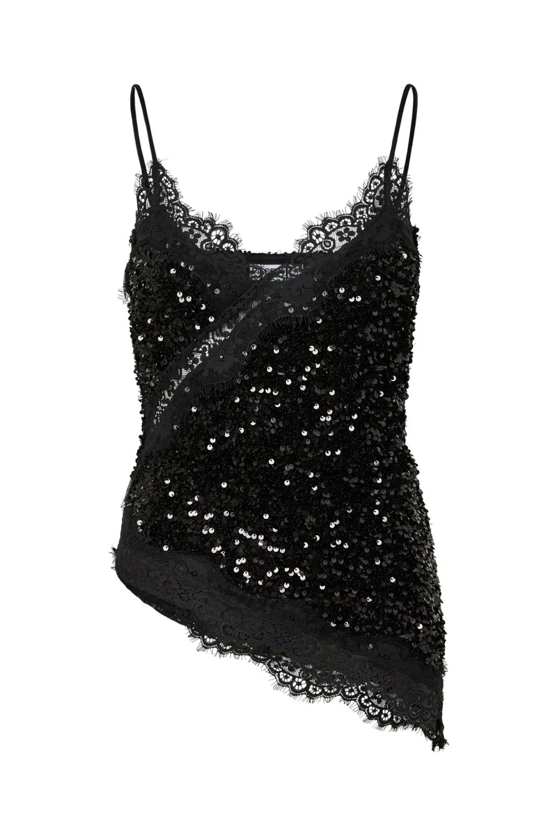 Pieces - Pckammy Strap Lace Top - 5130914 Black Black Sequins