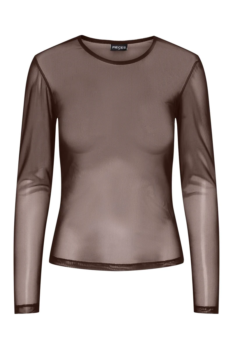 Pieces - Pcninni Ls Mesh Top - 5100655 Hot Fudge