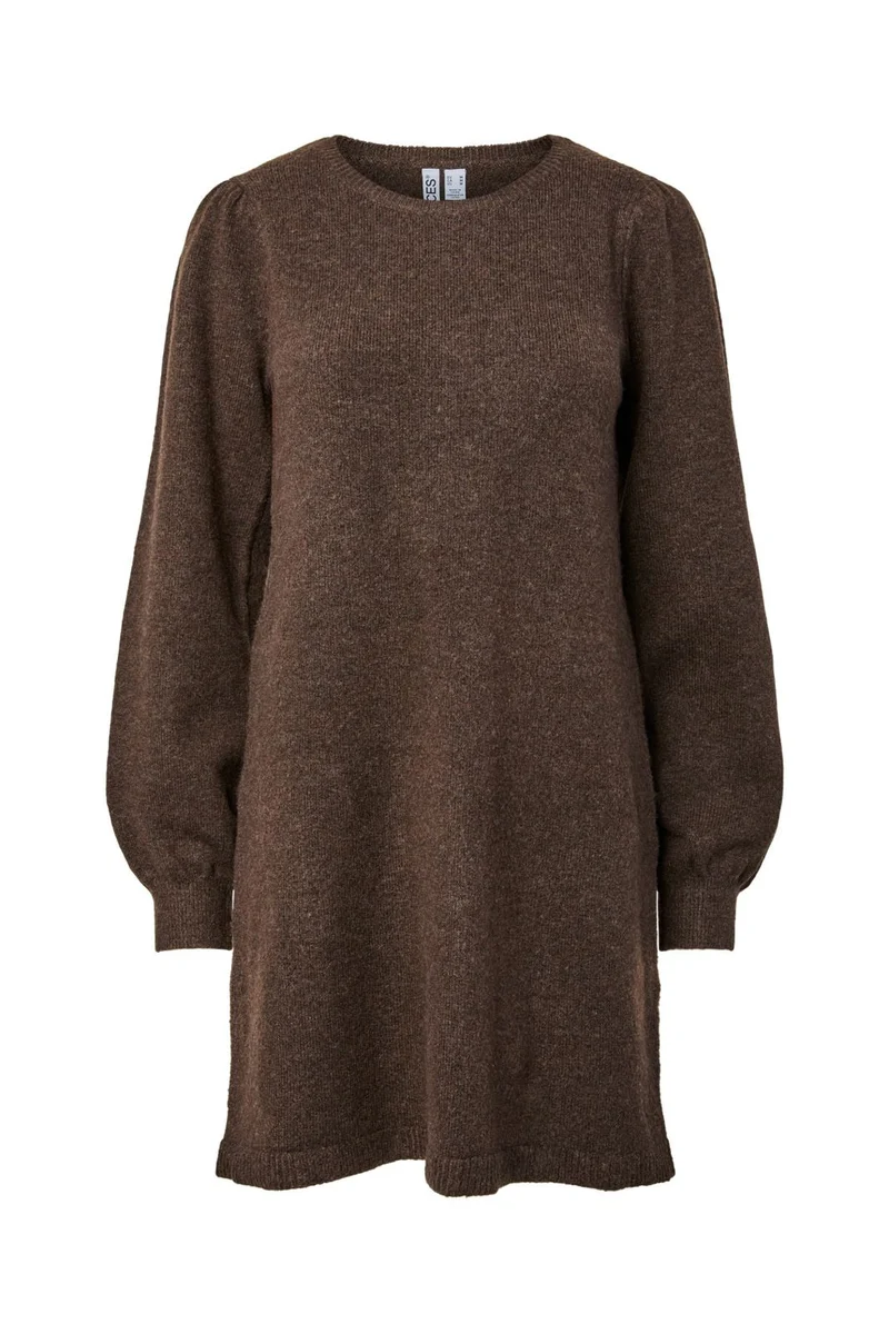 Pieces - Pcsally Ls O-Neck Knit Dress - 5087262 Hot Fudge Melange