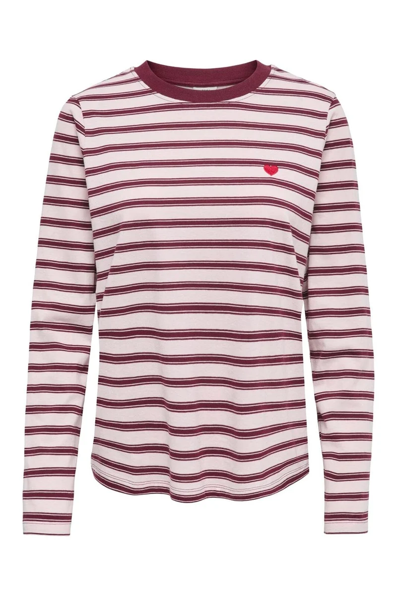 Jdy - Jdypisa L/S Print Top - 5212488 Chalk Pink Chelsea Stripe + Bs Heart