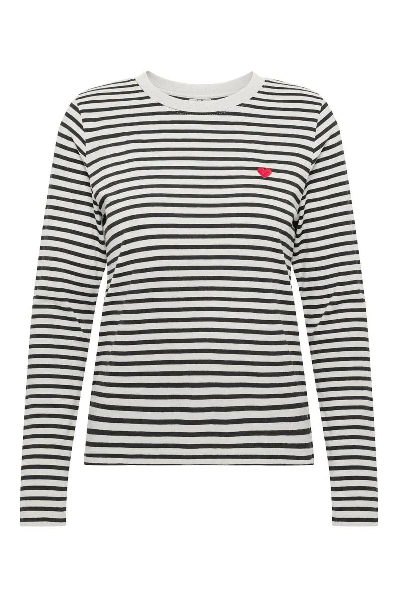 Jdy - Jdypisa L/S Print Top - 5205688 Cloud Dancer New Stripe Black W Bs Heart