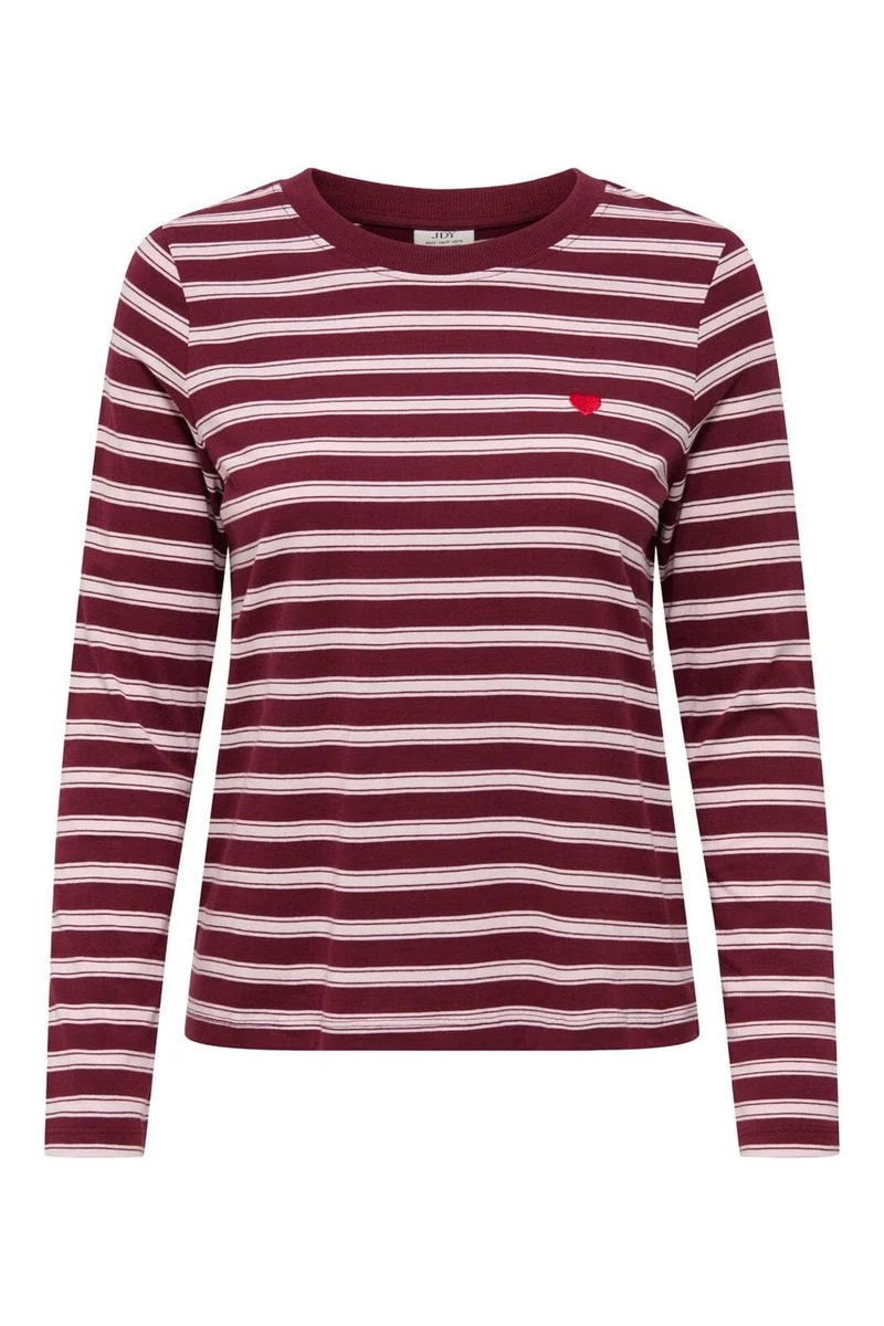 Jdy - Jdypisa L/S Print Top - 5212487 Windsor Wine Chelsea Stripe + Bs Heart