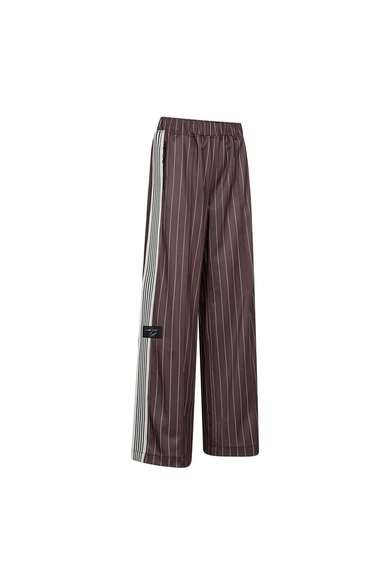 Haute L'Amitié - Baggy Pin Stripe Track Tall Pants Hl10578 - Mocca