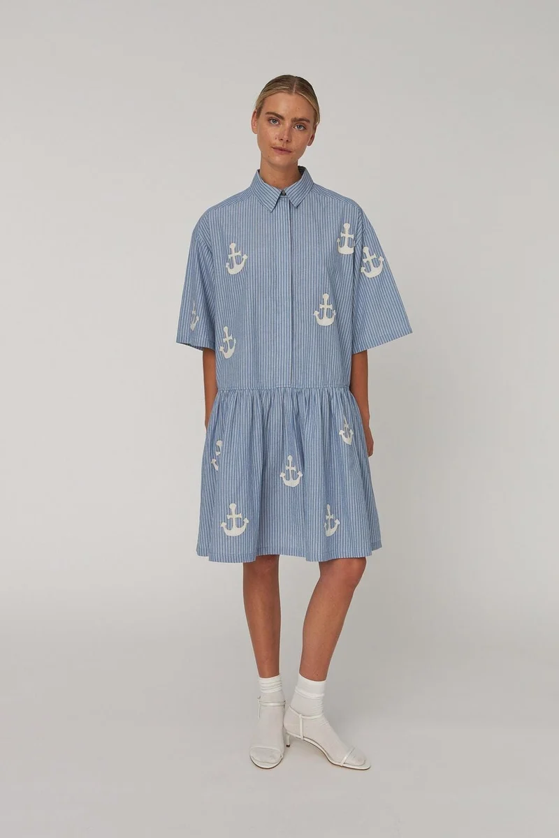 Stella Nova - Oversized Dress With Embroidered Anchorqs61-4392 - 313 Blue Stripes