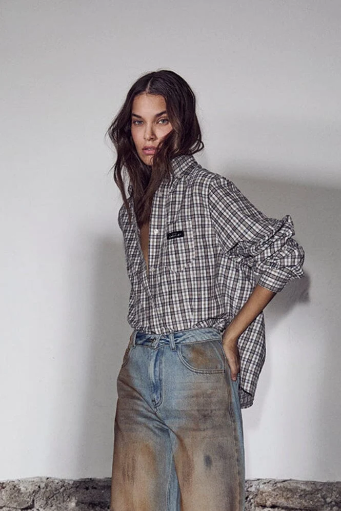 Haute L'Amitié - Button Down Mini Check Shirt HL10719 - Off-White/ Beige