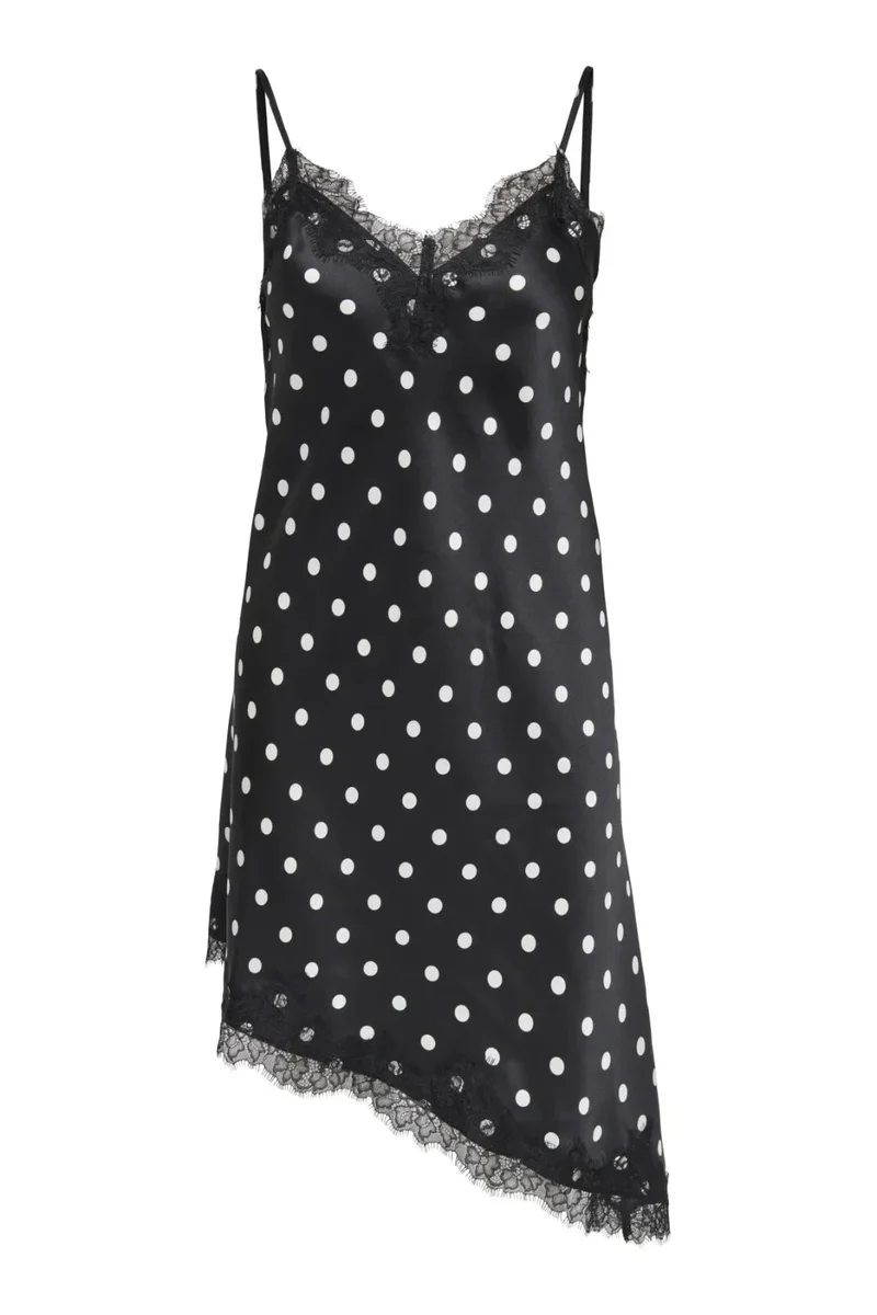 Only - Onlbella Strap Satin Lace Dress - 5126133 Black White Dot And Black Lace