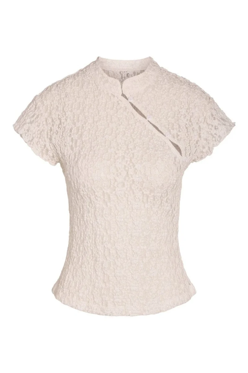 Noisy May - Nmesmee Capsleeve Lace Top - 5231083 Snow White