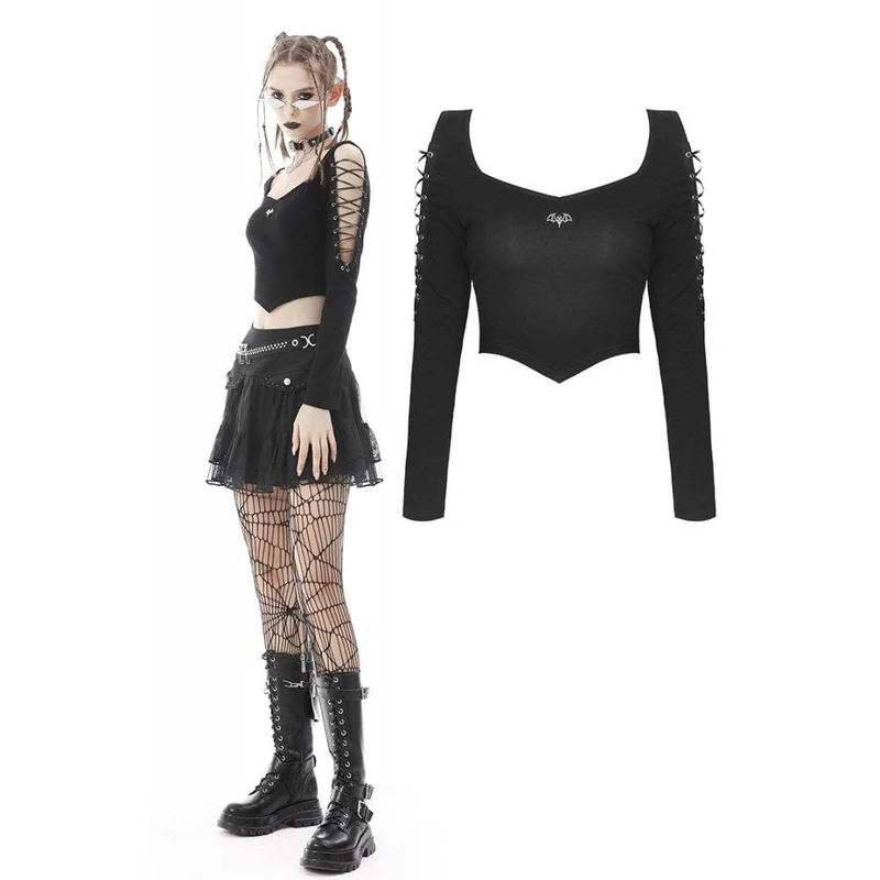Punk Strappy Bat Irregular Crop Top för kvinnor