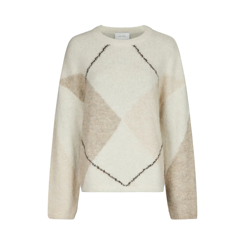 Inga Check Fluff Knit Blouse - Creme