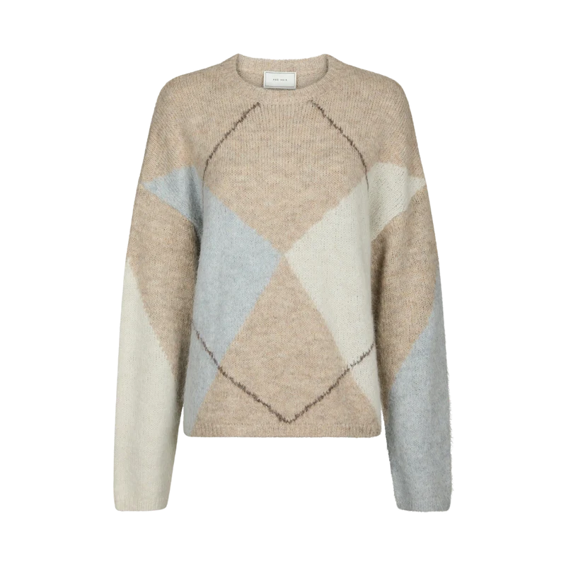 Inga Check Fluff Knit Blouse - Beige Melange