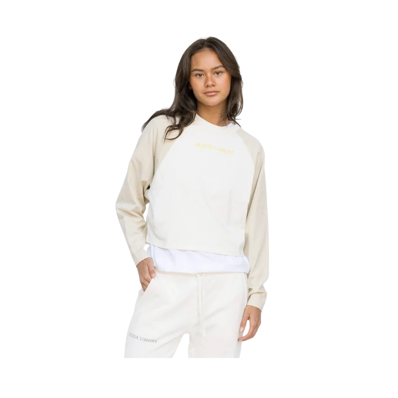 Cropped Varsity LS Tee - Ecru/Khaki