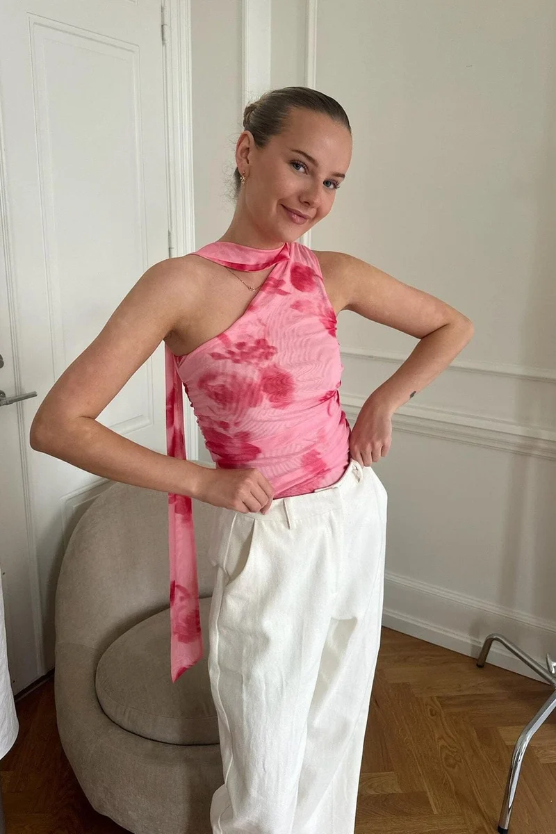 BYIC - Ellieic Mesh Top - apfp Abstract Pink Flower Print