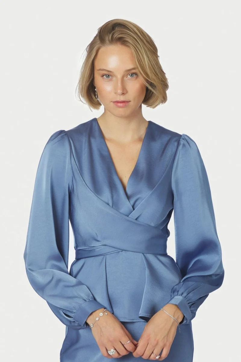 Neo Noir - Rista Heavy Sateen Blouse 164803 - 407 - Smoke Blue