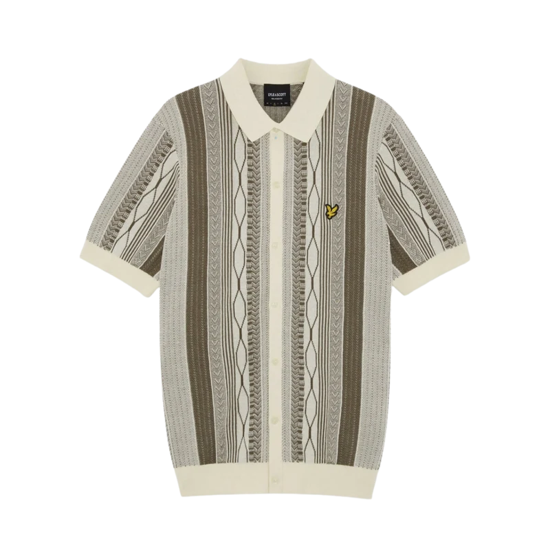 Brocade Jacquard Short Sleeve Knitted Shirt - Ice Cream / Khaki Ash