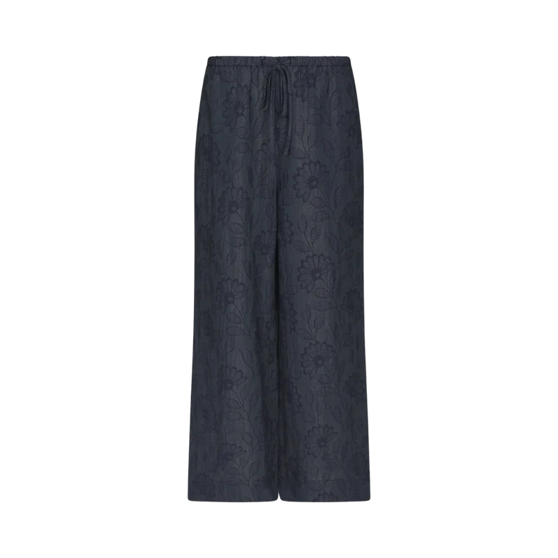 Heifa Flower Stripe Pants - Dark Blue