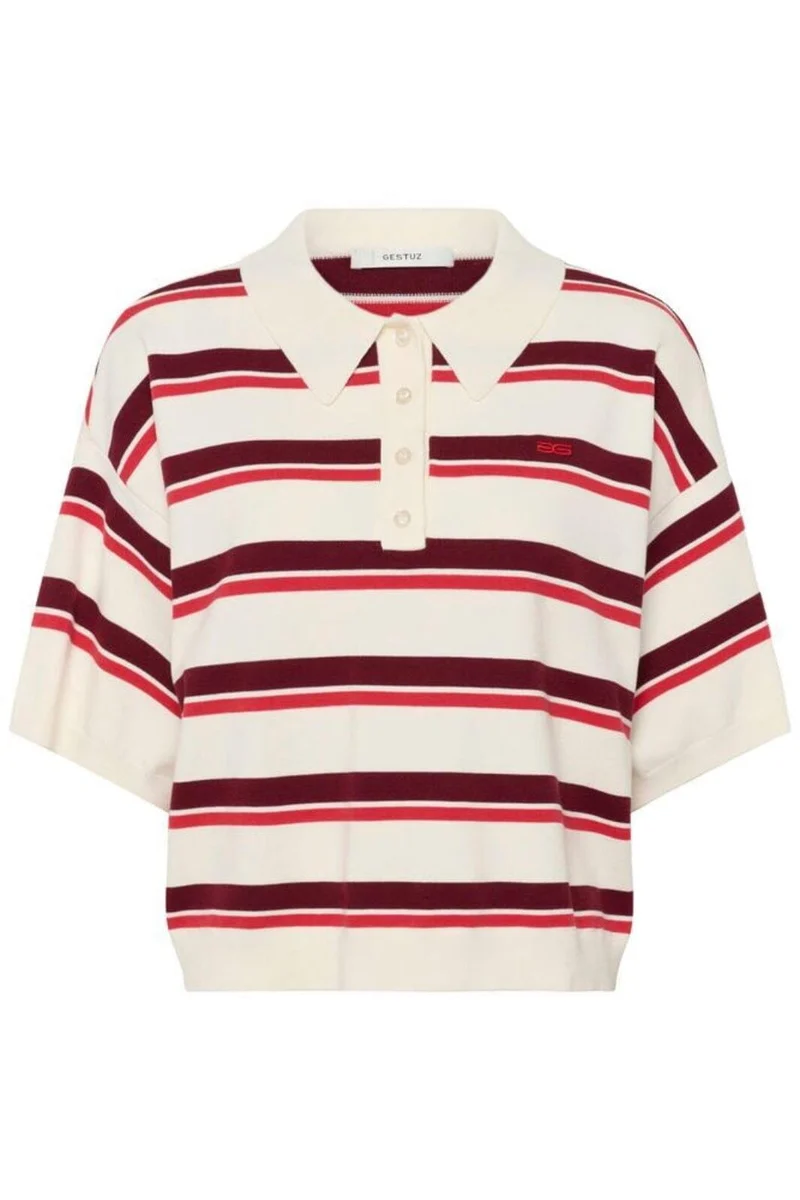 Gestuz - Gztaia Ss Polo Pullover 10910933 - 109194 - Egret/Cabernet/Poinsettia