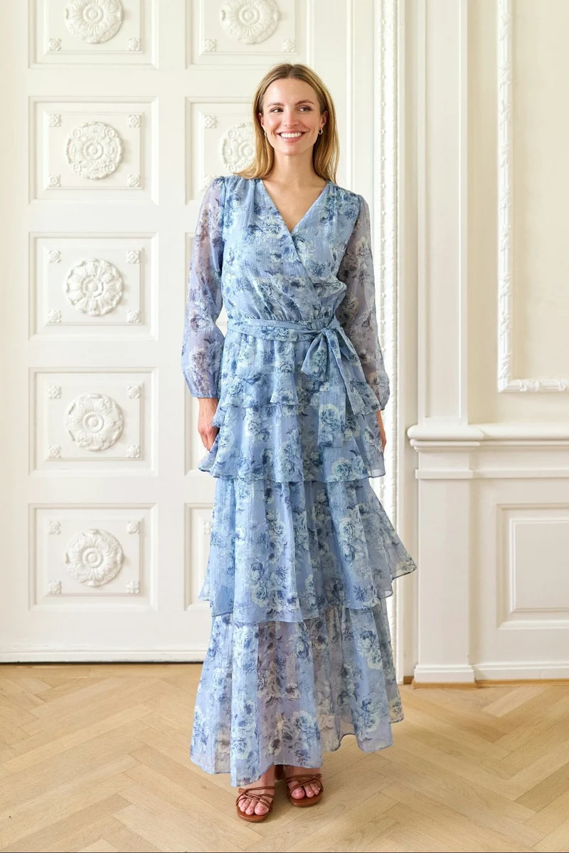 Neo Noir - Denila Crepe Print Dress 167618 - 142 - Dusty Blue