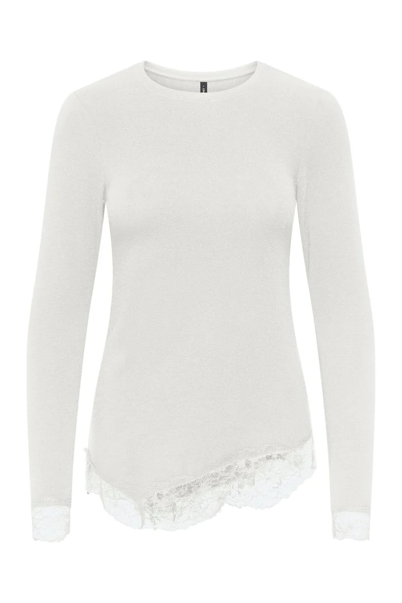 Only - Onlglamour L/S Lace Detail Top - 5135955 Cloud Dancer