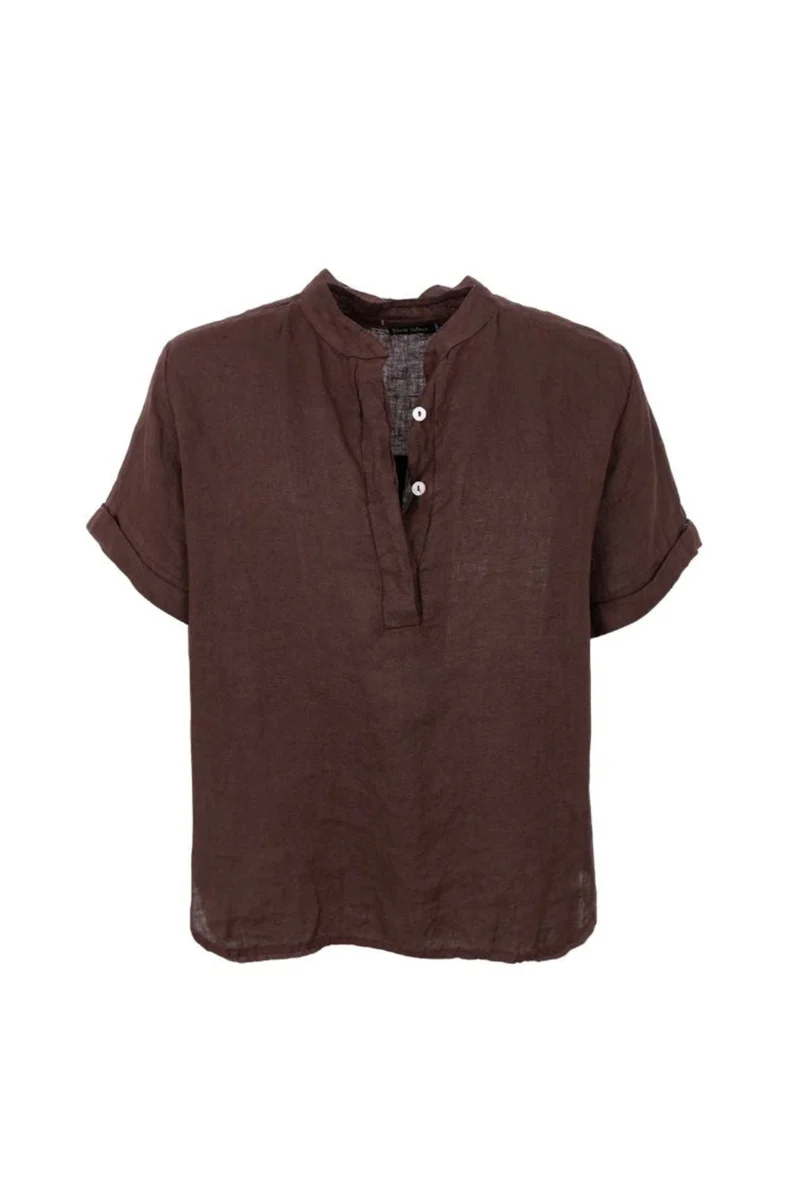 Black Colour - Bcmelina Ss Linen Shirt 41104 - Coffee