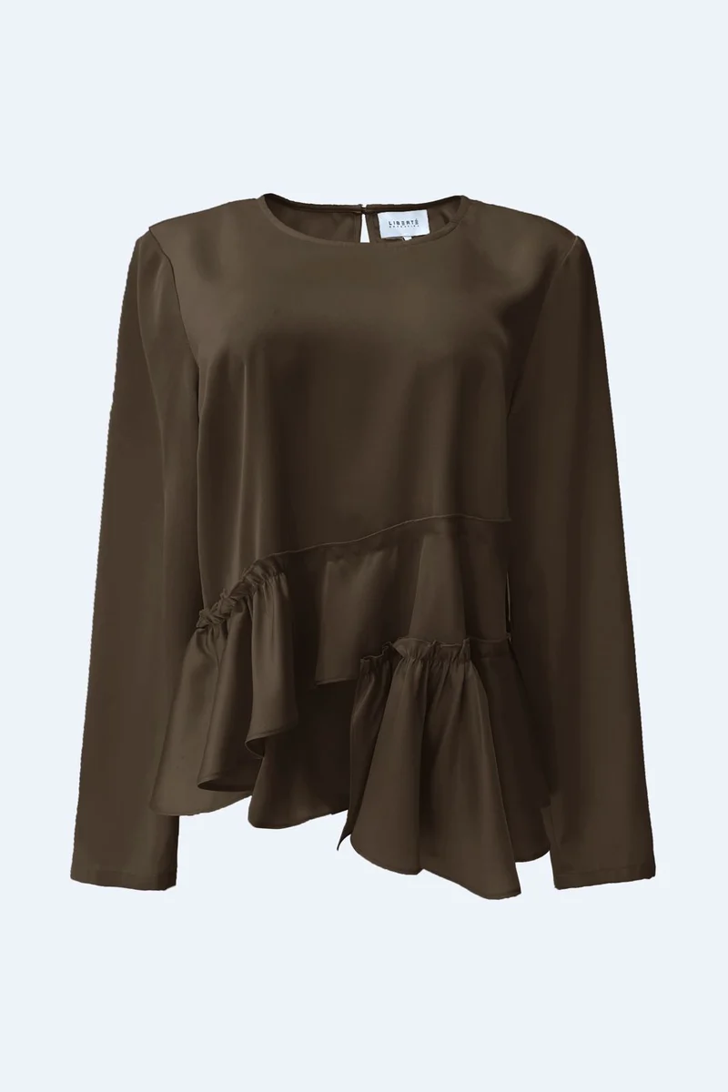 Liberte - Fie Ls Frill Blouse 22466 - Dark Brown