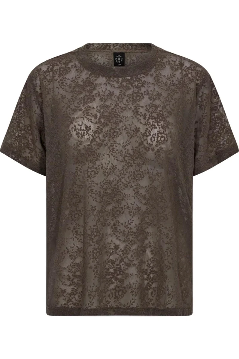 Hype The Detail - Lace Tee Oversiz 852-25 - 2 - Brun