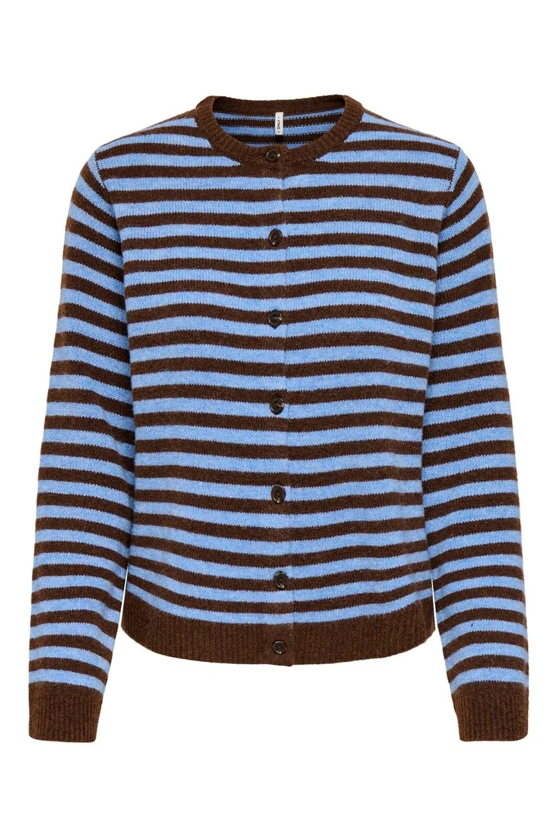 Only - Onlalivia Ls O-Neck Stripe Cardi Knt - 5147496 Coffee Bean Cashmere Blue/Melange