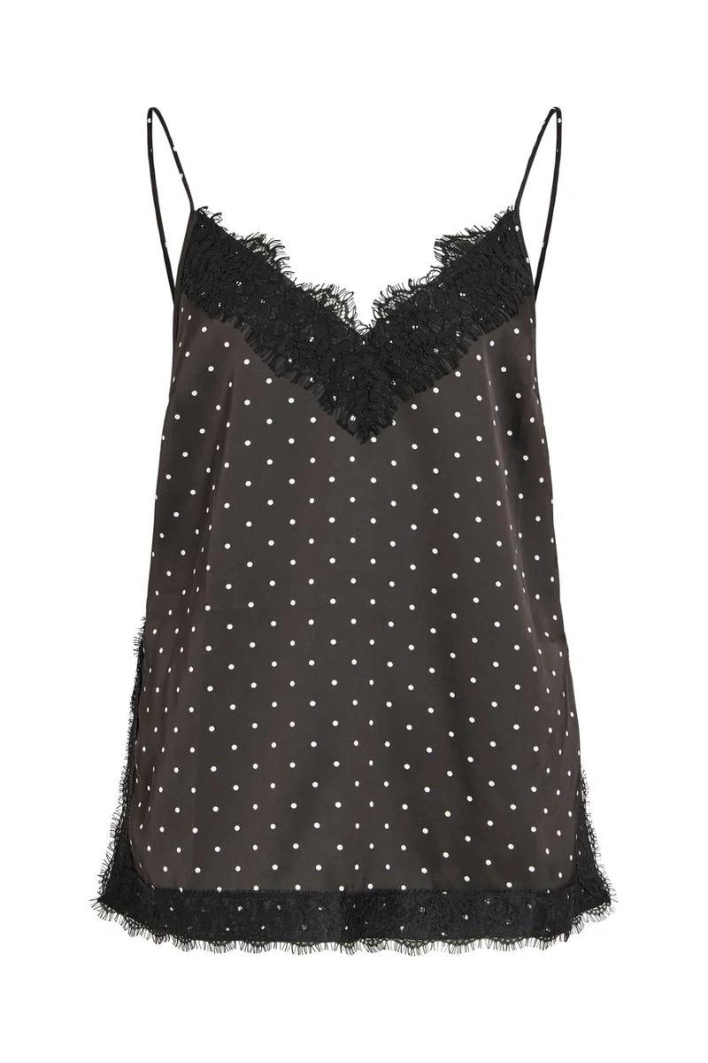 Vila - Visia S/L Dot Lace Top - 5165171 Black White Dots