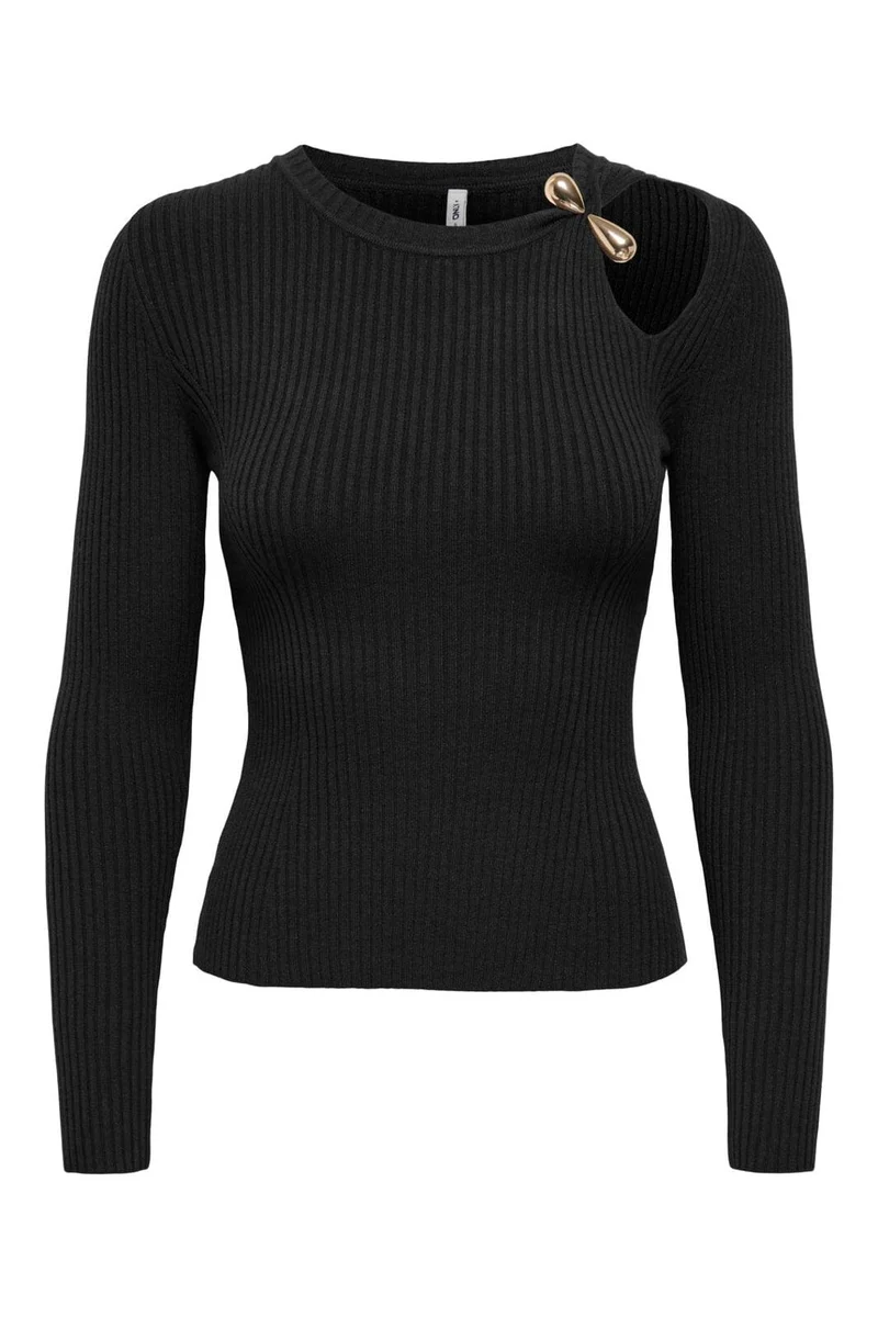 Only - Onlflou Ls Buckle O-Neck Cc Knt - 5100818 Black Gold Buckle