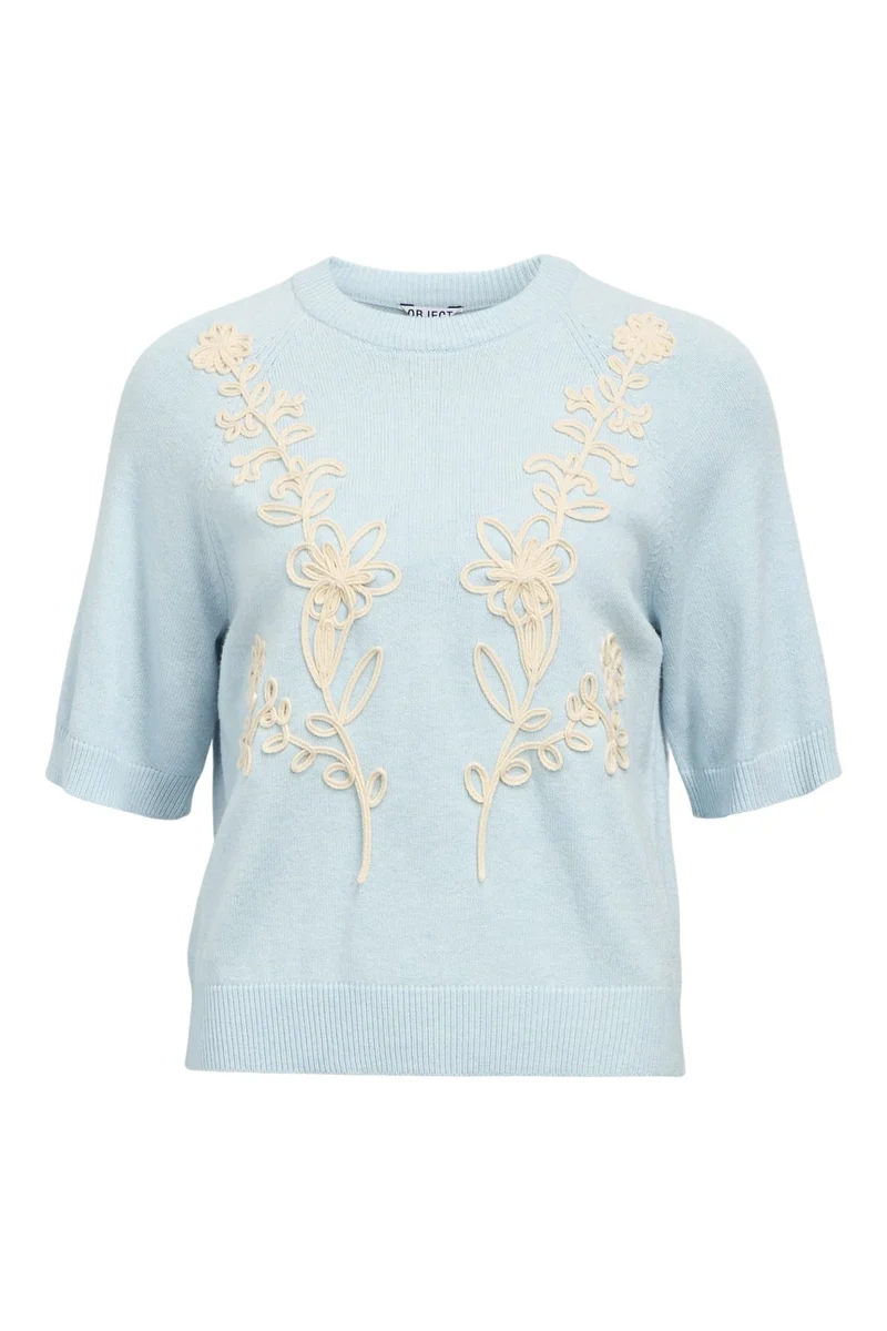 Object - Objlaney Rubin Ss Pullover - 4924374 Winter Sky Melange Sandshell Floral Emb