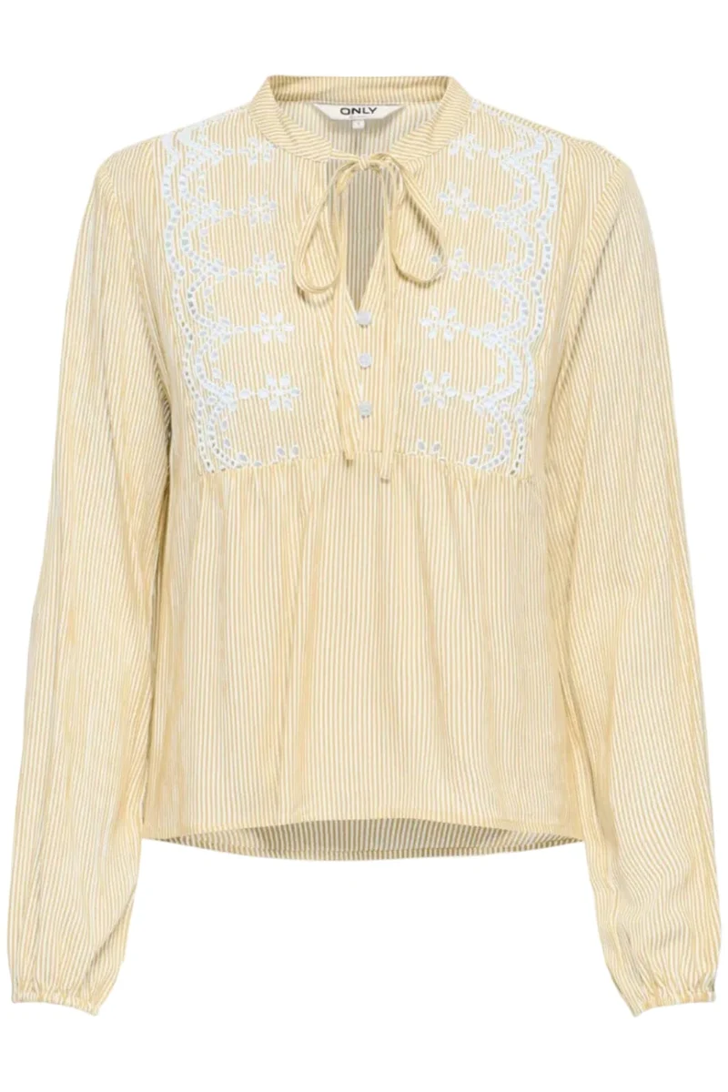 Only - Onllennyo Ls Embroid V-Neck Top - 5014007 Sunlight Bright White