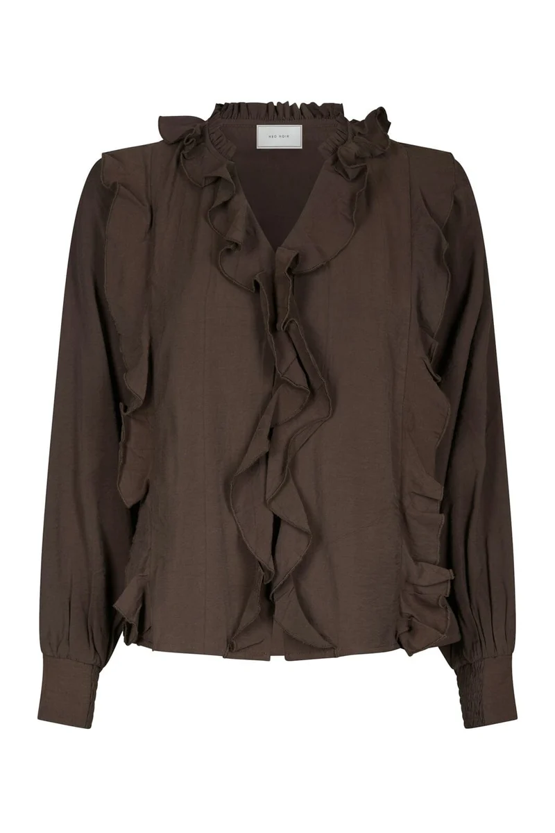 Neo Noir - Larine Ruffle Blouse 169981 - 676 - Dark Brown