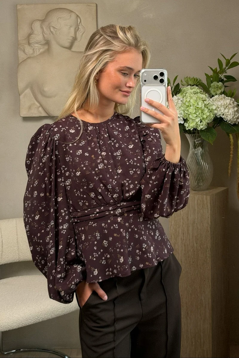 Neo Noir - Delphine Flowerbunch Blouse 170410 - 345 - Chocolate Plum