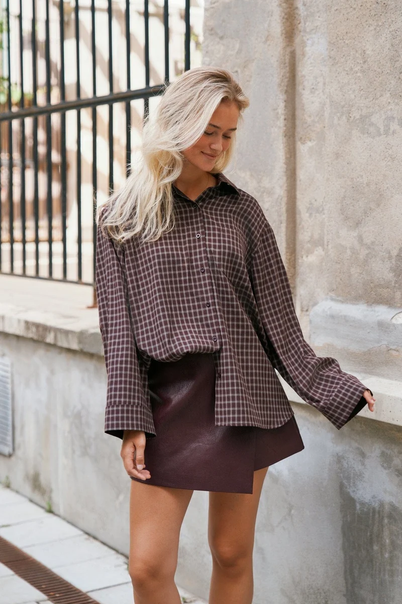 Neo Noir - Anella Check Shirt 170207 - 345 - Chocolate Plum