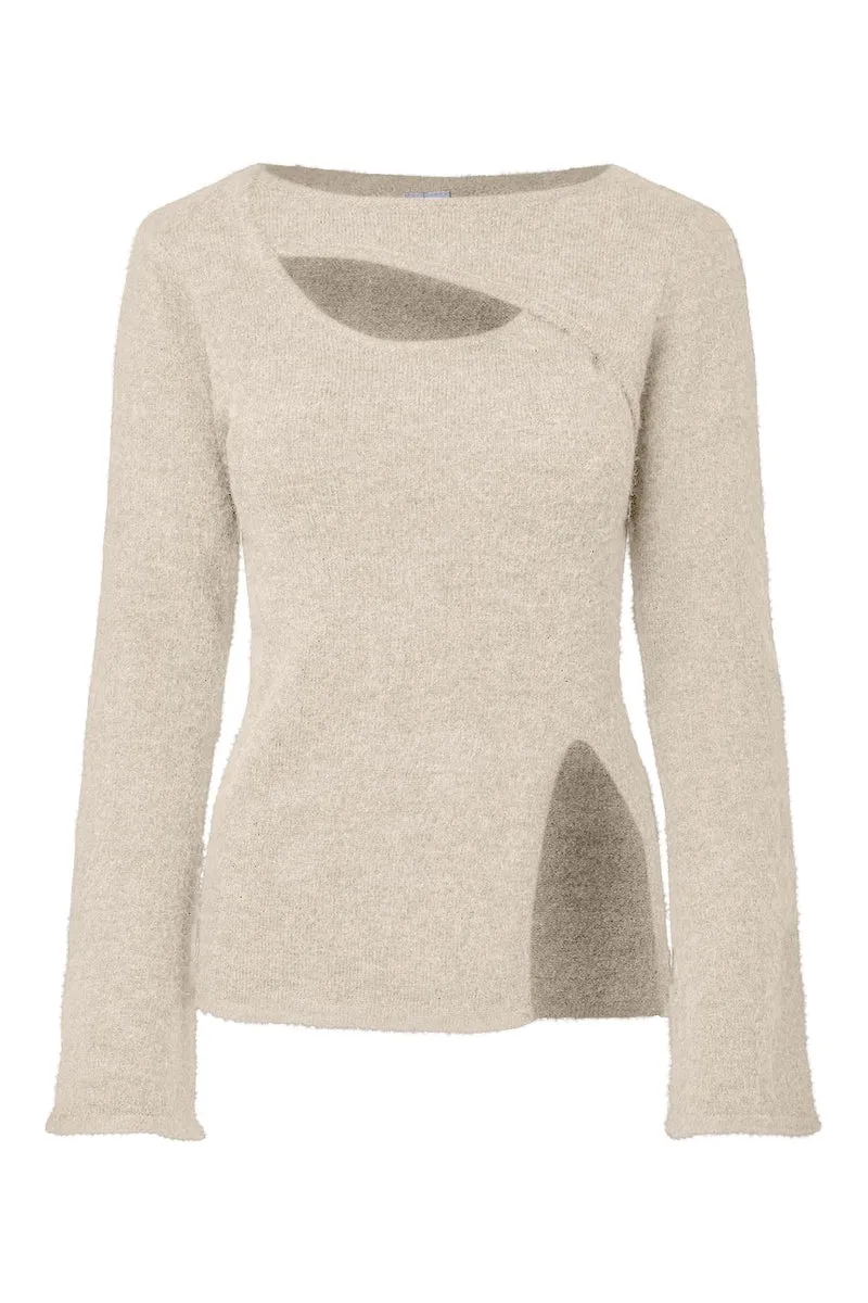 Pieces - Pcvallie Ls Slit Knit - 5191854 Whitecap Gray