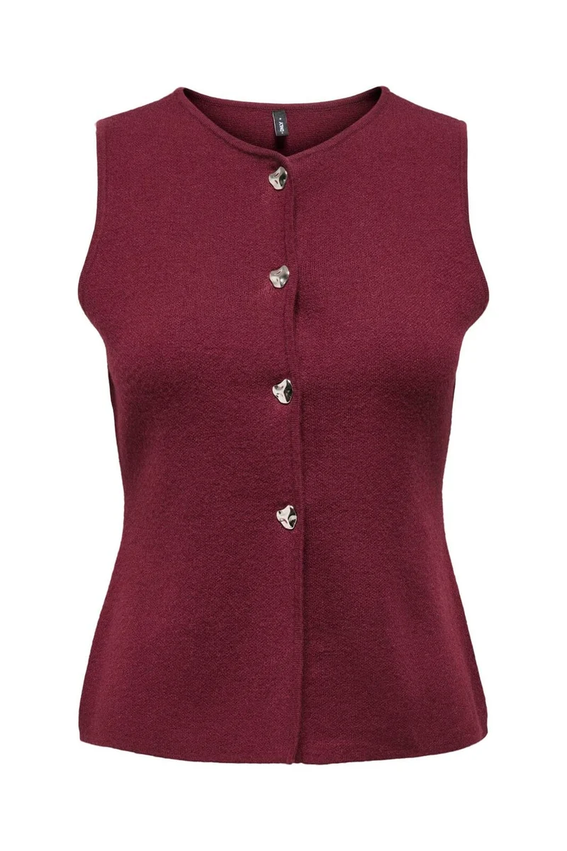 Only - Onlibi Button Sl Vest Cc Knt - 4947078 Zinfandel Silver Button