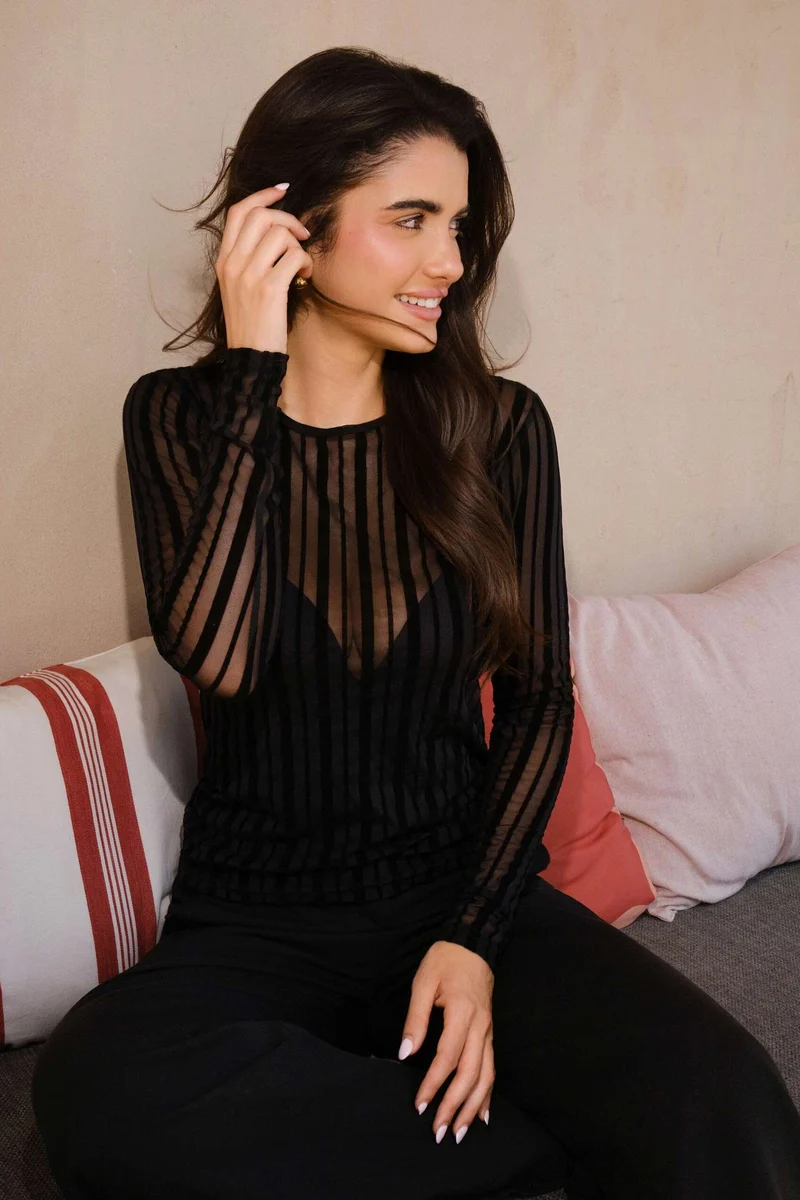Liberte - Mesh Ls Tshirt, Flock 22081 - Black Stripe