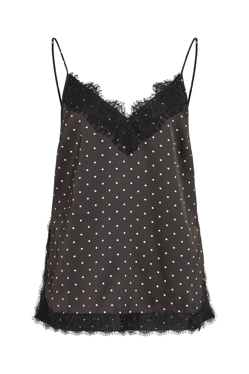 Vila - Visia S/L Dot Lace Top - 5165171 Black White Dots