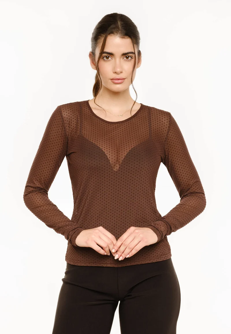 Liberte - Mesh Ls Tshirt, Dot 22069 - Dark Brown Medium Dot