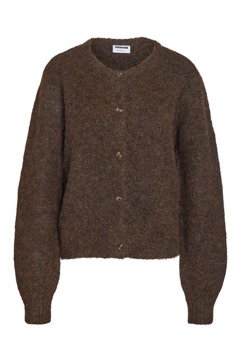 Noisy May - Nmsutton L/S O-Neck Knit Cardi - 5026380 Chocolate Brown