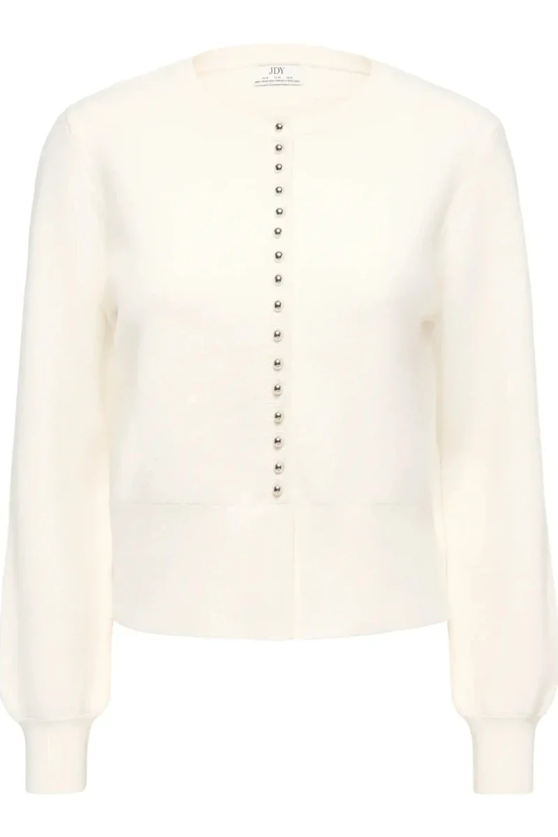 JDY - Jdyprime Life L/S O-Neck Button Card Knt - 5020623 Cloud Dancer