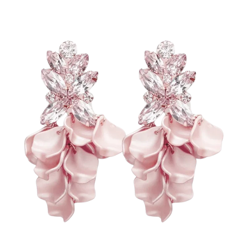 Leaf Big Stone Earrings - Light Pink