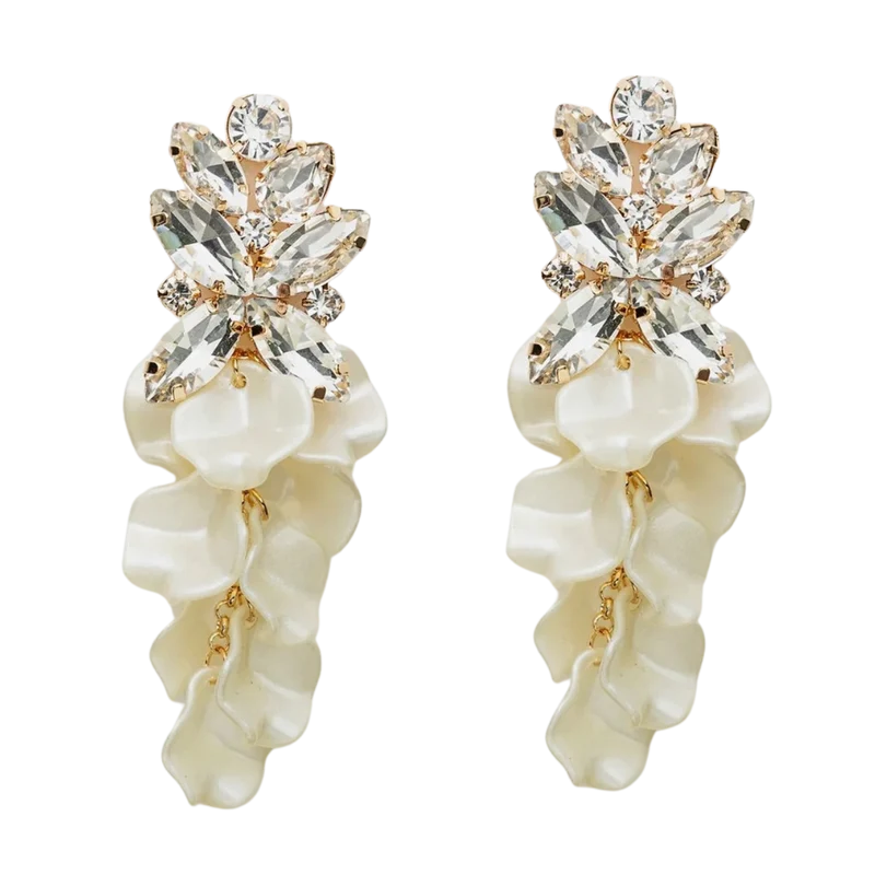 Leaf Big Stone Earrings - Offwhite