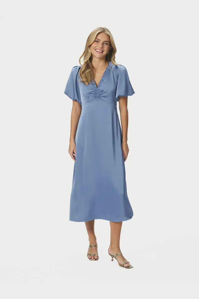 Neo Noir - Illana Heavy Sateen Dress 162521 - 407 - Smoke Blue
