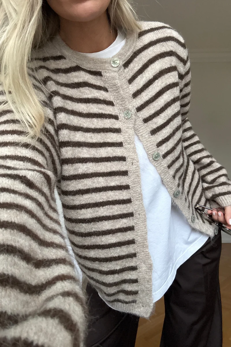 Noella - N-Mertice Knit Cardigan 16570002 - 1516 - Brown Sand Stripe