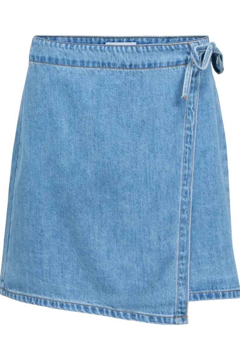 Object - Objrosie Denim Short Wrap Skirt - 4968519 Light Blue Denim
