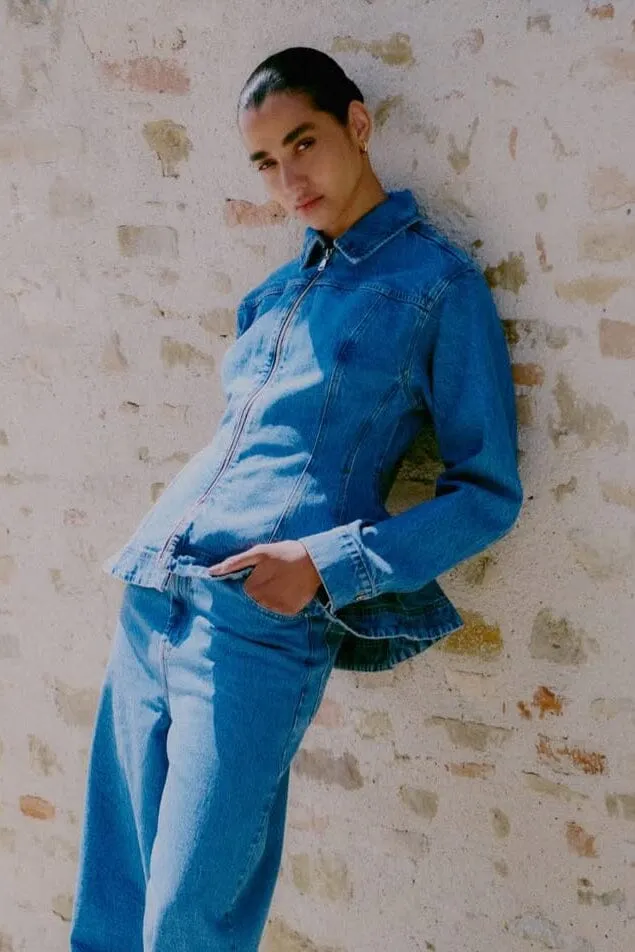 Second Female - Belton Peplum Denim Jacket 60444 - 5997 Blue denim